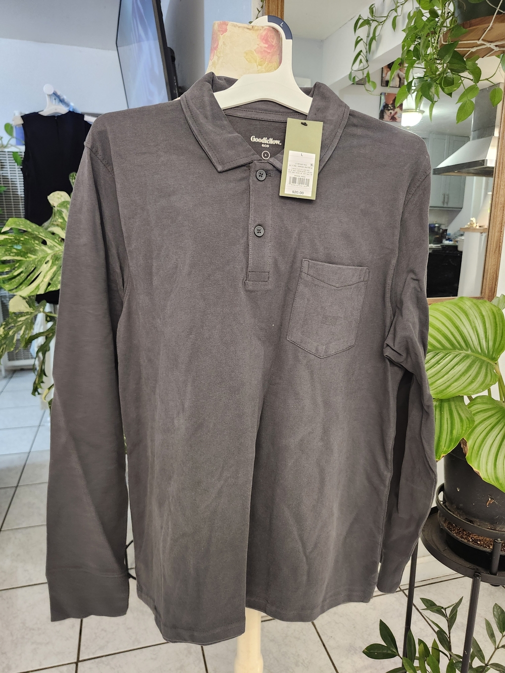 Goodfellow & Co Men's Long-Sleeve Polo Shirt - Charcoal Gray